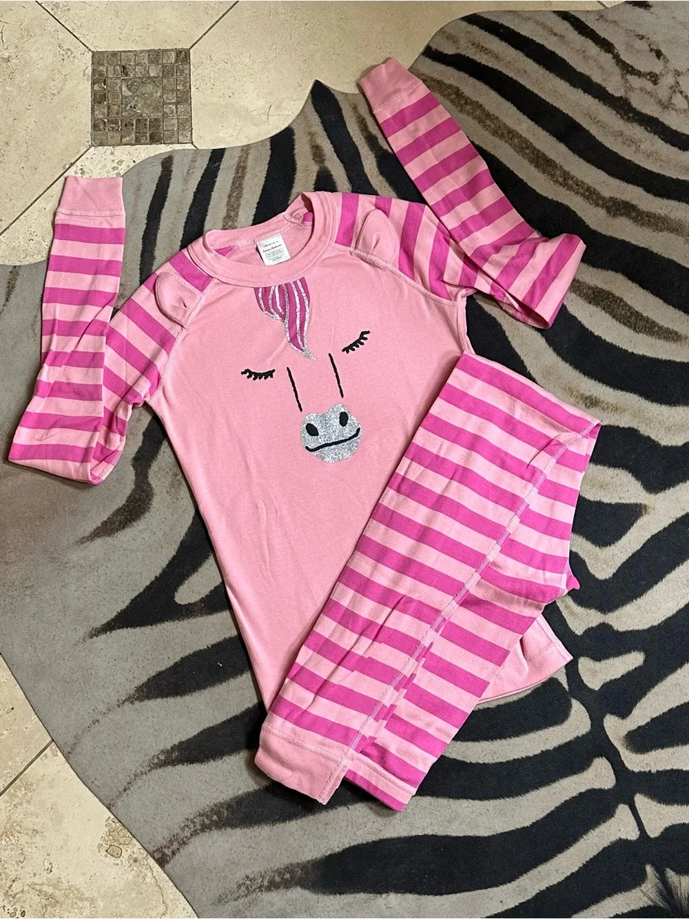 HANNA ANDERSON Girl Organic Cotton Pink Striped Unicorn Pajama Set🌸